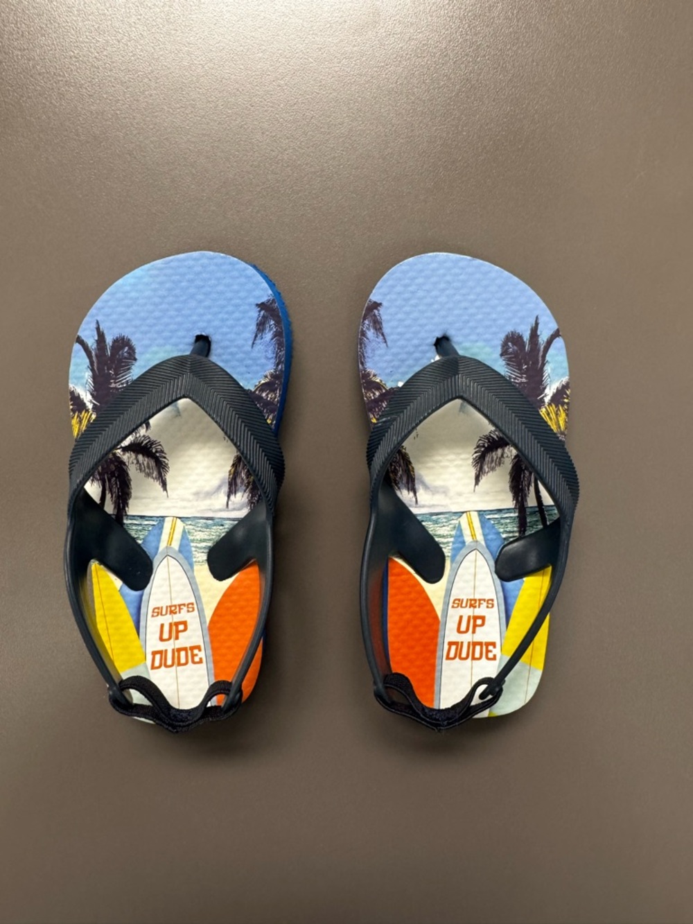 Kids Blue and Yellow Surf Graphic Flip Flops